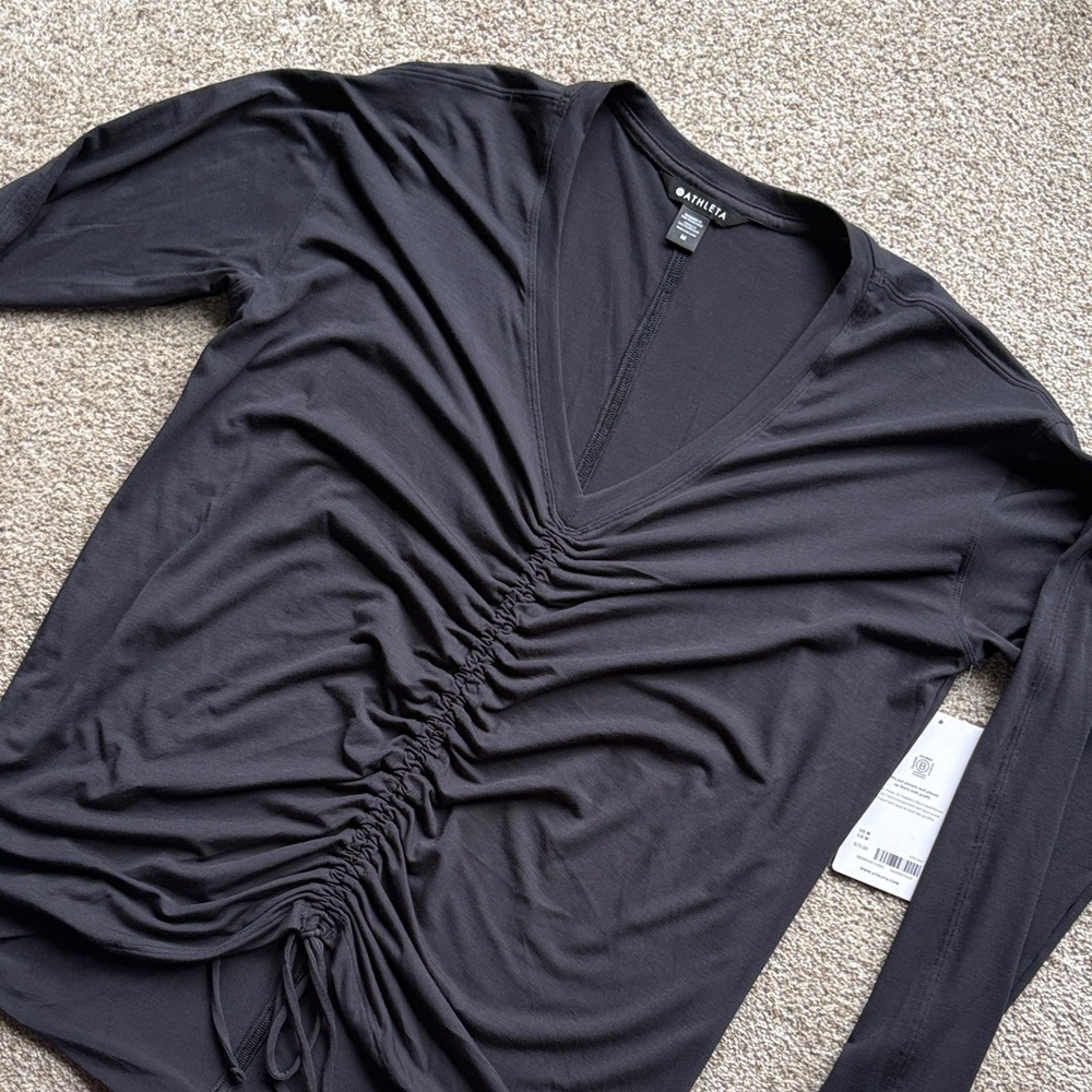 Athleta Black Gathered V-Neck Top